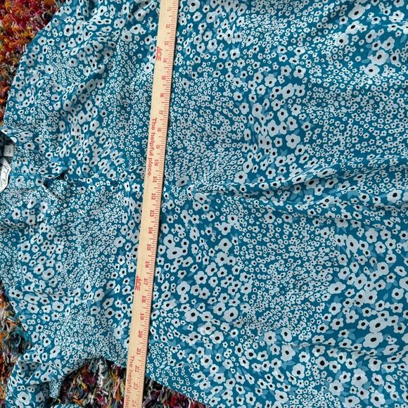 Cafe Marrakesh Women’s Floral Tunic Top Blouse Blue L Peasant Button Front - Picture 9 of 11